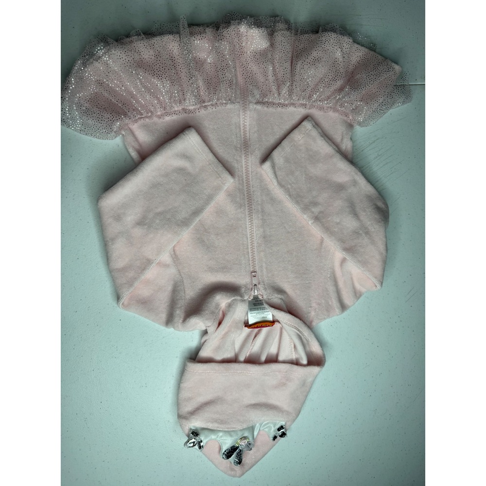 Kate Mack Girls Pink‎ Velour Princess Hooded Tutu Dress 24M Crown Glitter Skirt